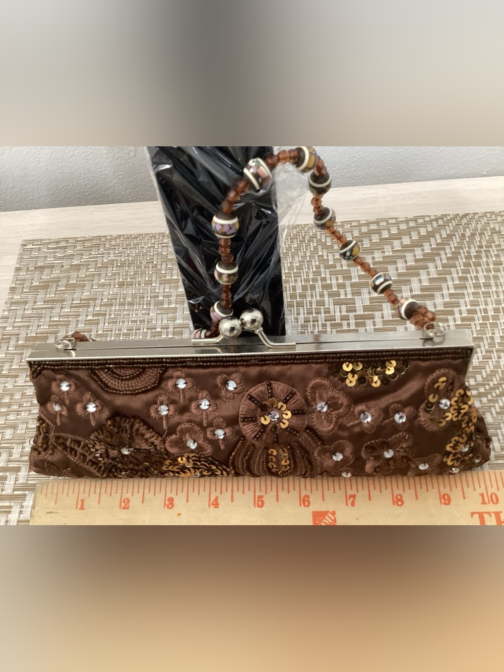 Brown Embroidered Beaded Women's Clutch - Picture 7 of 7